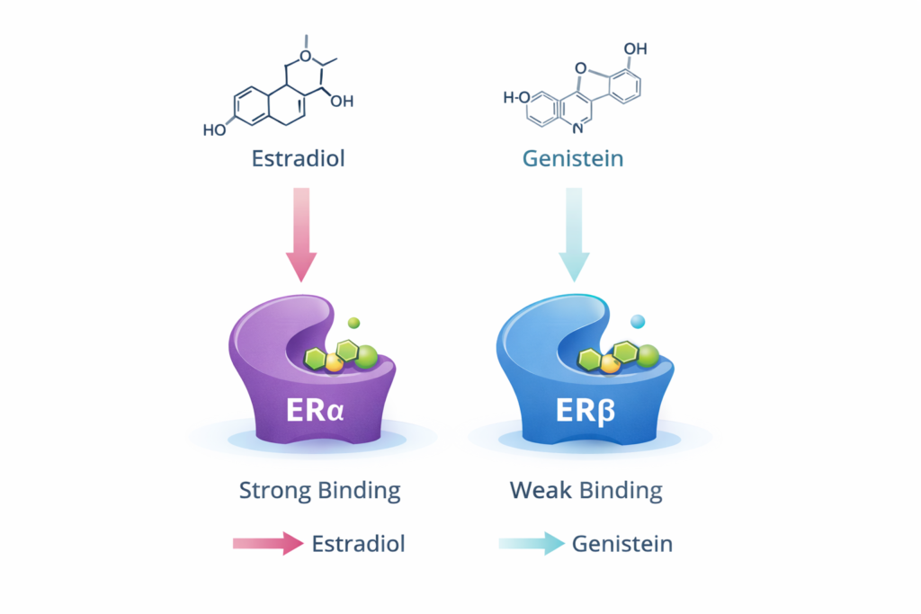 comparison of estradiol and genistein binding affinity to ER alpha and ER beta receptors