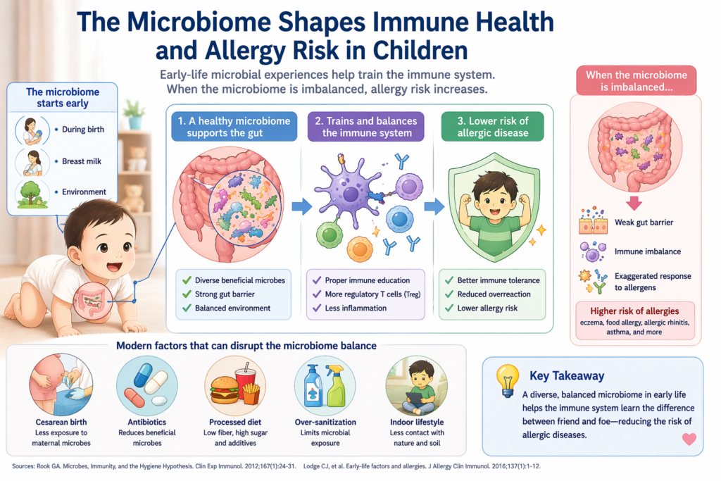 gut microbiome influencing immune system and allergy risk in children