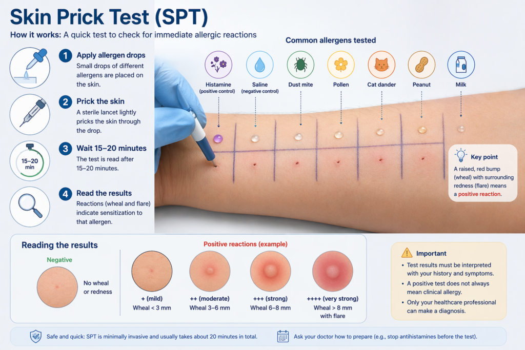 skin prick test allergen drops skin reaction wheal diagram