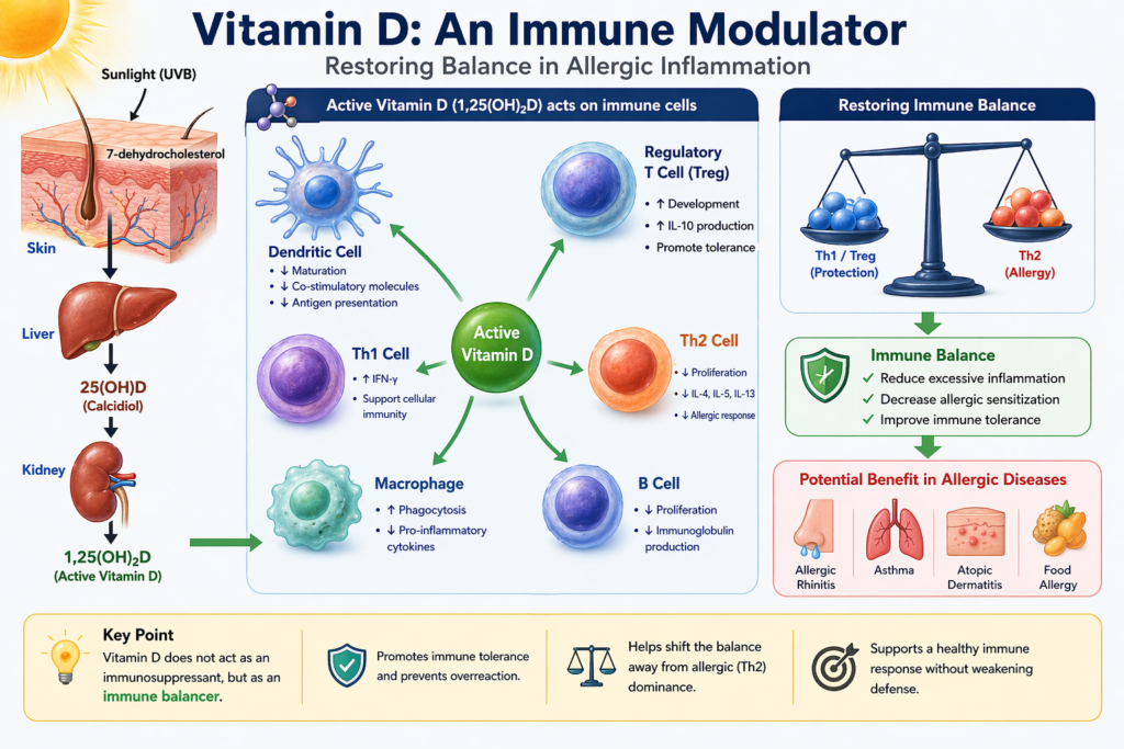 vitamin D immune modulation Th1 Th2 balance regulatory T cells diagram