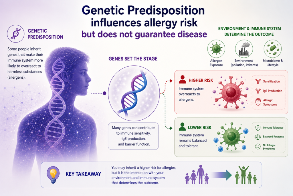 genetic predisposition influencing allergy risk but not guaranteeing disease