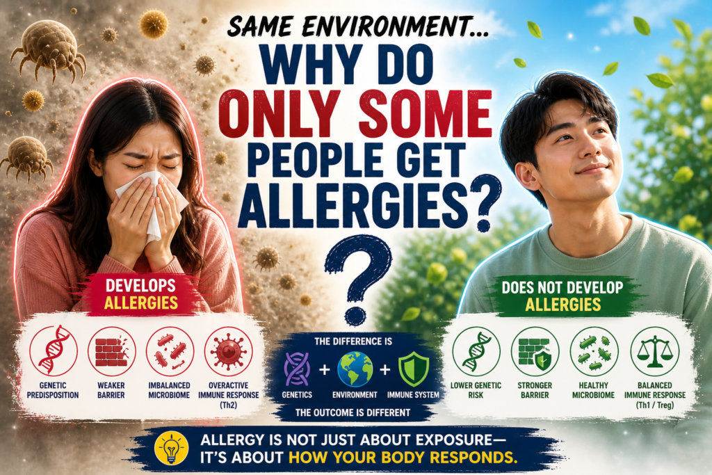two people exposed to same environment but only one develops allergy
